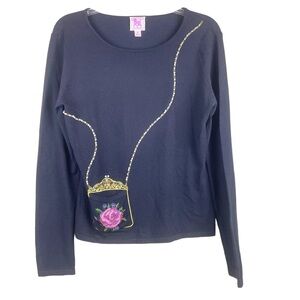 Pink Poodle Knit Sweater with Purse Jeweled Embellishment Sz Small